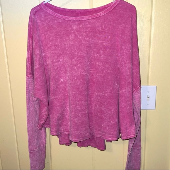 3/$18 Aerie Oversized Pink Contrast Dolman Knit Long Sleeve Pullover Tee Size L - Picture 7 of 14